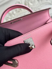 HM KELLY MINI 19 LIGHT PINK CALFSKIN SILVER HARDWARE