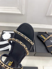 CC MESH FLAT SANDALS IN BLACK LAMBSKIN