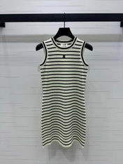 Triomphe Striped Mini Dress Black White Crocheted Cotton
