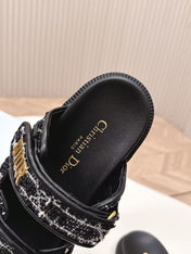 DIORACT SANDALS IN BLACK TWEED WITH GOLD LOGO BUCKLE