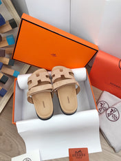 IZMIR SANDALS BEIGE SUEDE WITH SIGNATURE H CUT-OUT DESIGN