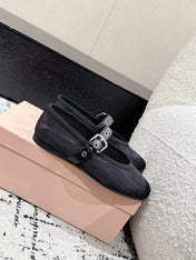 MM BALLET FLATS IN BLACK MESH AND LEATHER