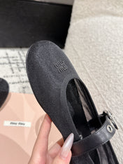 MM BALLET FLATS IN BLACK MESH AND LEATHER