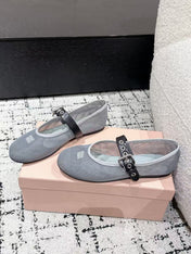 MM BALLET FLATS IN GREY MESH AND LEATHER