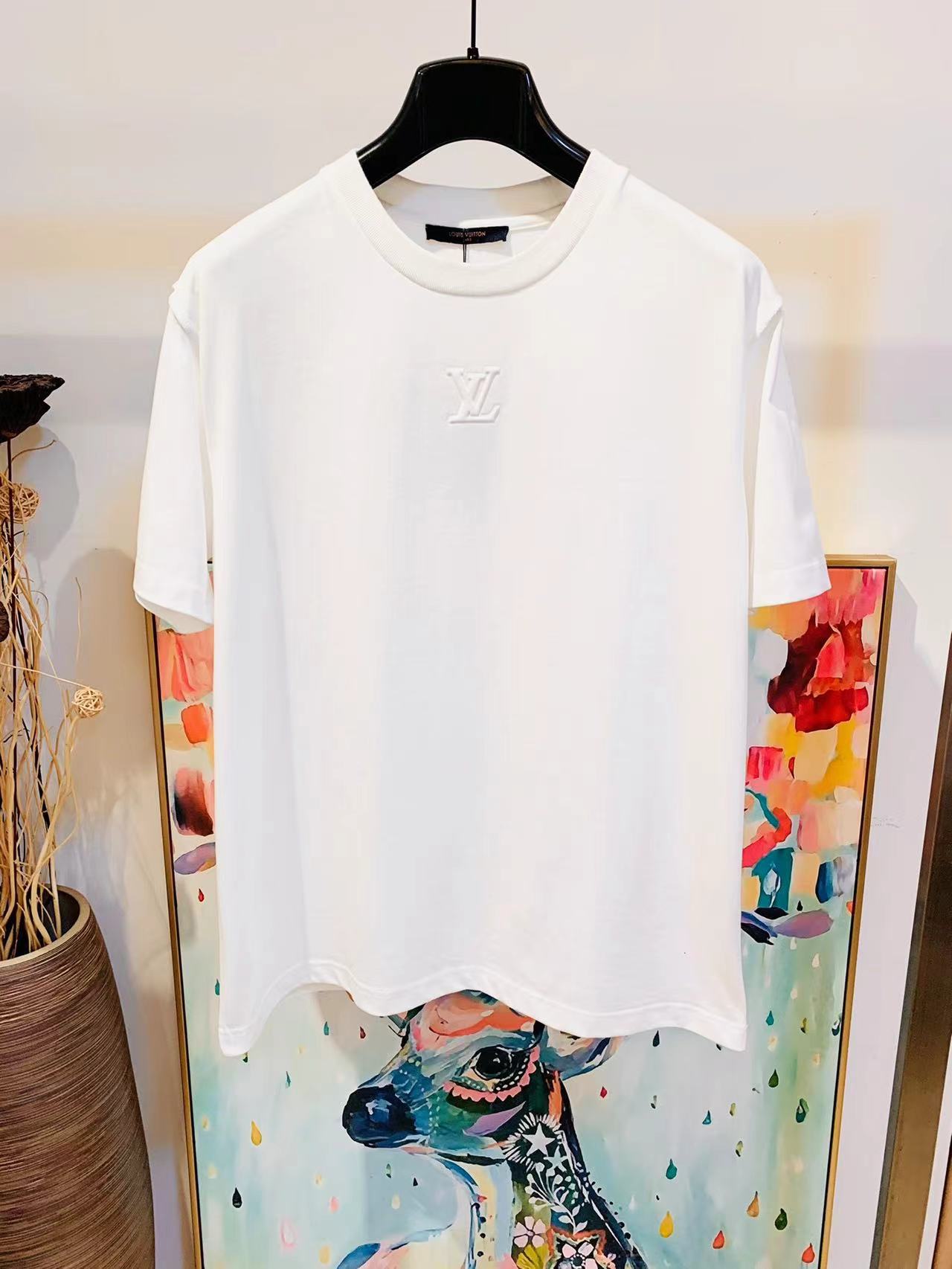 LV White Logo T-Shirt White Cotton