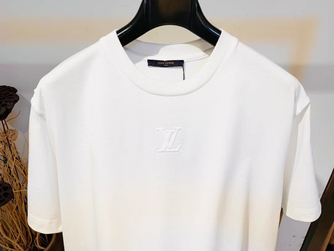 LV White Logo T-Shirt White Cotton