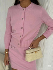 CC ICONIC SKIRT IN PINK WOOL KNIT WITH FRONT POCKETS