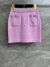 CC ICONIC SKIRT IN PINK WOOL KNIT WITH FRONT POCKETS