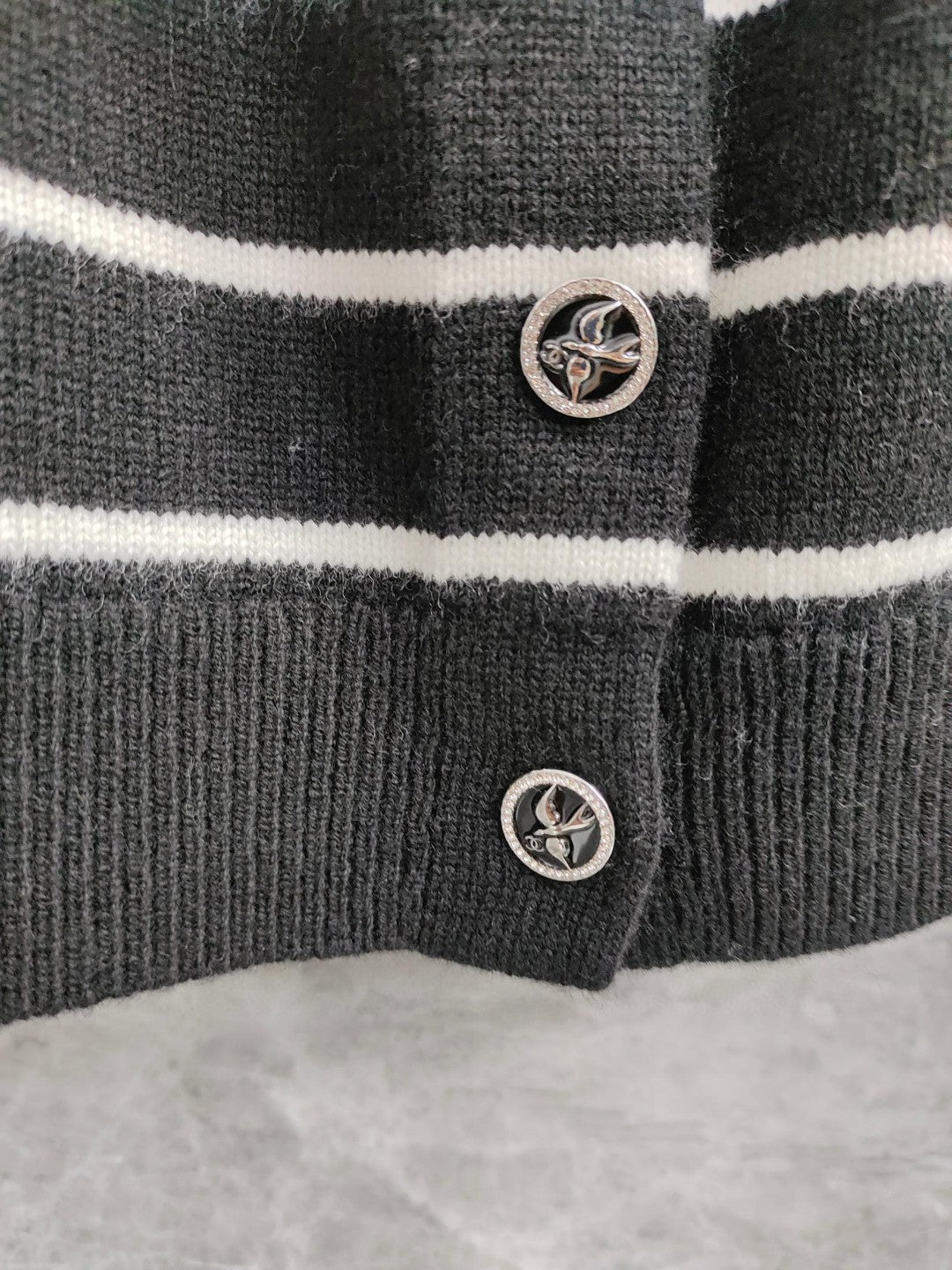 CC NAUTICAL CARDIGAN IN BLACK AND WHITE COTTON KNIT WITH STRIPED DESIGN WITH CC BUTTONS