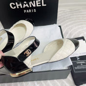CC CLASSIC MARY JANE FLATS IN WHITE AND BLACK QUILTED CALFSKIN