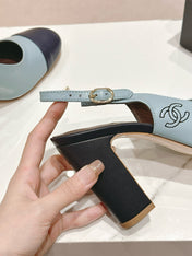 CC SLINGBACK PUMPS IN BLUE AND BLACK CALFSKIN