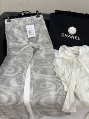 CC WIDE LEG PANTS IN GREY FLORAL SILK
