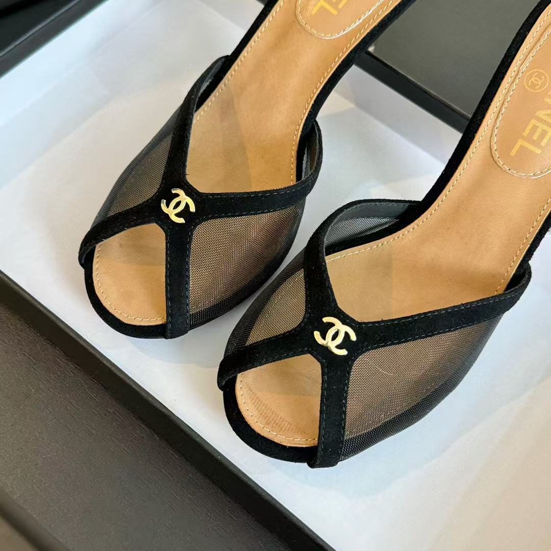 CC TRANSPARENT HIGH HEELS IN BLACK MESH