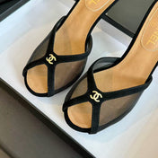 CC TRANSPARENT HIGH HEELS IN BLACK MESH