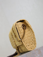 YSL KATE BAG CROSSBODY 26 IN BEIGE WOVEN RAFFIA GOLD HARDWARE