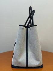 TOTE BAG 40 IN GREY AND BLACK CANVAS MIX CALFSKIN TRIM