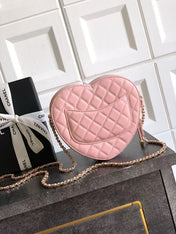 CC HEART QUILTED SHOULDER BAG 19 IN PINK CALFSKIN TP2