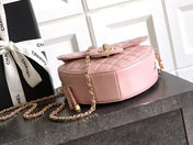 CC HEART QUILTED SHOULDER BAG 19 IN PINK CALFSKIN TP2