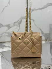 PRADA QUILTED SHOULDER BAG 25 IN LIGHT BROWN CALFSKIN