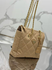 PRADA QUILTED SHOULDER BAG 25 IN LIGHT BROWN CALFSKIN