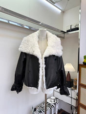 GUCCI LEATHER JACKET WITH WHITE SHEARLING