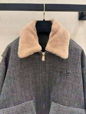 MIUMIU JACKET IN GREY PLAID WOOL