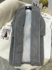 MAX MARA LONG COAT IN LIGHT GREY WOOL WITH CRYSTAL CHARM