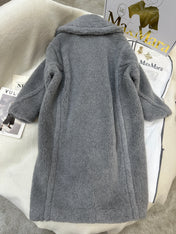 MAX MARA LONG COAT IN LIGHT GREY WOOL WITH CRYSTAL CHARM