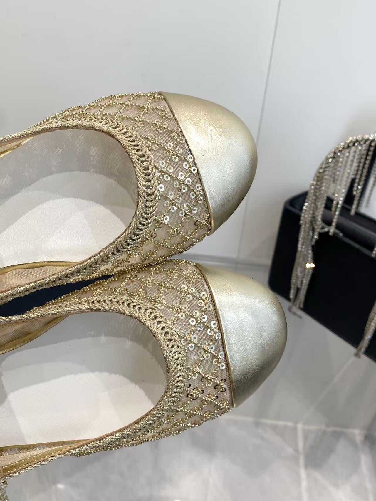 CHANEL 26S MARY JANE IN GOLD SEQUIN