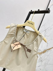 MIU MIU 26S CROP TOP PANAMA IN BEIGE COTTON  POPLIN
