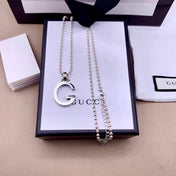STERLING SILVER LETTER DOUBLE G LOGO PENDANT VERSATILE NECKLACE