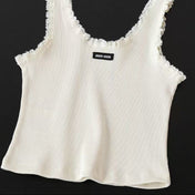 MIU MIU LACE-TRIM TANK TOP IN WHITE