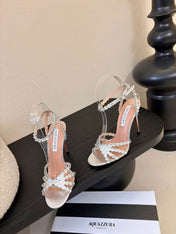 AQUAZZURA TEQUILA CRYSTAL-EMBELLISHED HIGH HEELS IN SILVER CALFSKIN
