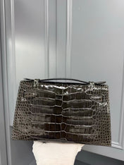 HM KELLY MINI 22 IN BROWN AMERICAN ALLIGATOR SILVER BUCKLE