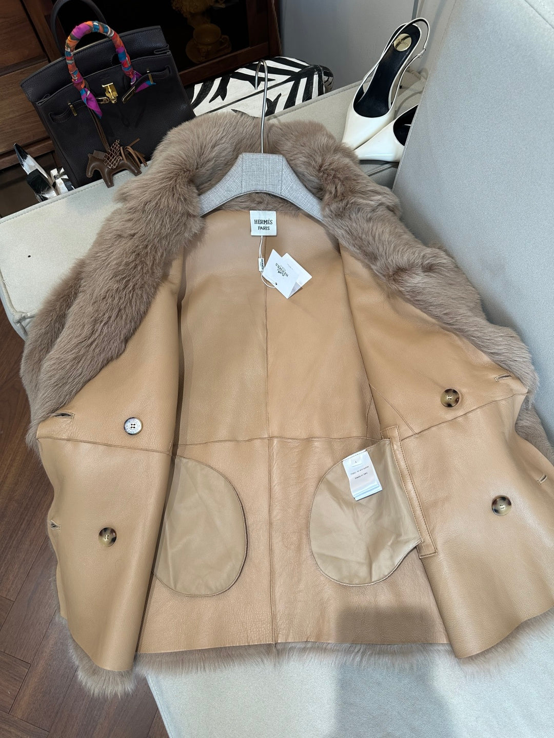 HERMES 26S SHEARLING COAT 812