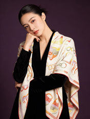 HERMES 26S PRINTED SQUARE SCARF 135 IN CASHMERE AND SILK 307236