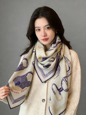HERMES 26S PRINTED SQUARE SCARF 135 IN CASHMERE AND SILK 307238