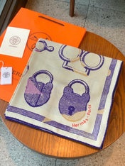 HERMES 26S PRINTED SQUARE SCARF 135 IN CASHMERE AND SILK 307238