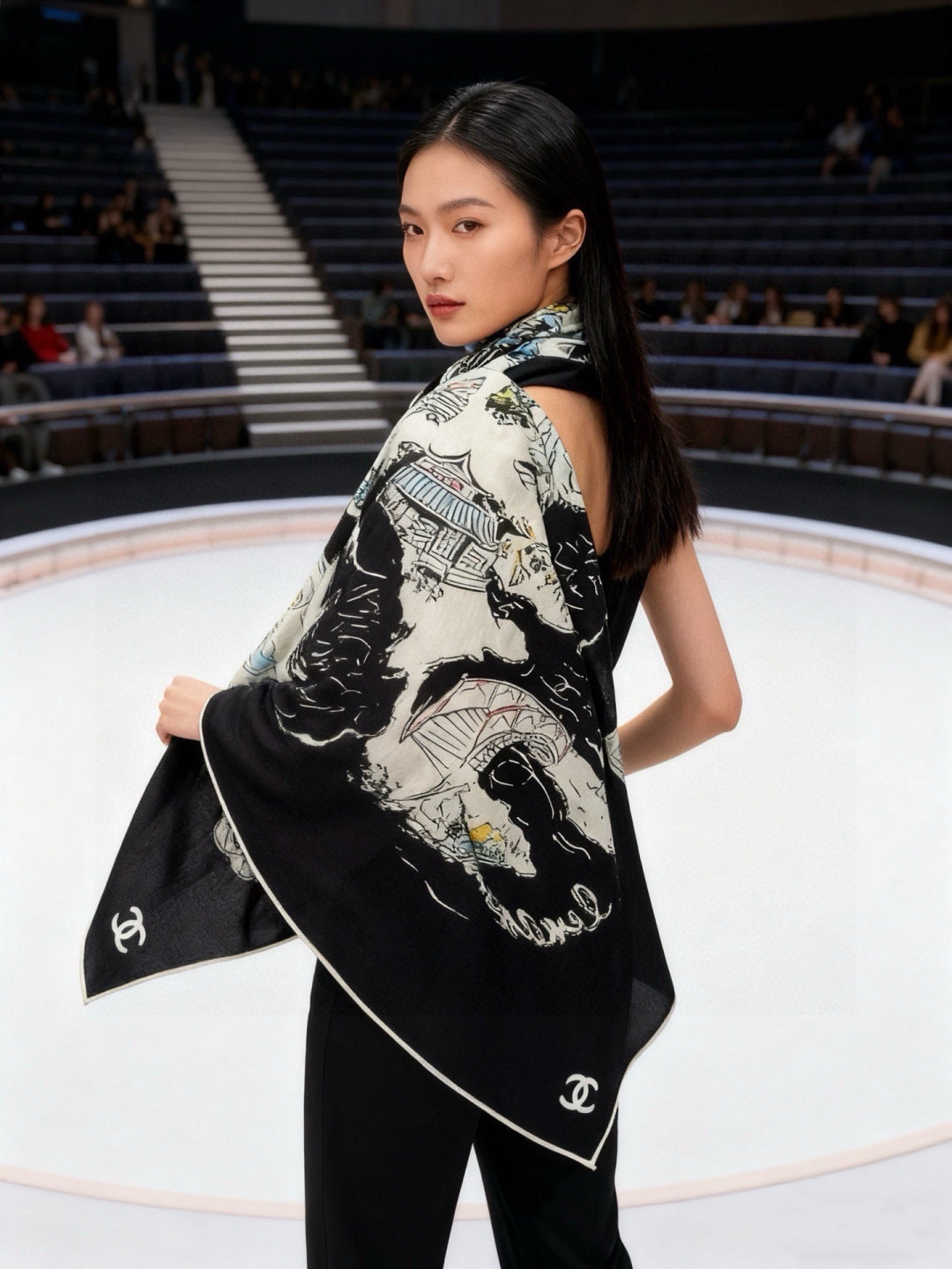 CHANEL 26S SCARF 135 IN CASHMERE AND SILK 309325