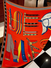 HERMES 26S PRINTED SQUARE SCARF 140 IN SILK 311954