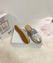 GRANVILLE ESPADRILLE MULE SILVER QUILTED CANNAGE CALFSKIN