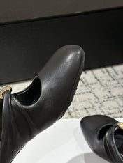 LOEWE 26S HIGH-HEELED MULES IN BLACK CALFSKIN