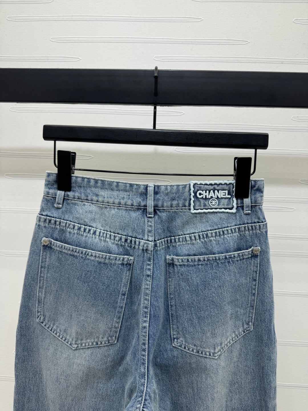 CHANEL HIGH-WAIST STRAIGHT-LEG DENIM PANTS