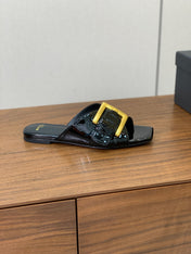 BALMAIN 26S B-BELT FLAT SANDALS IN BLACK CALFSKIN