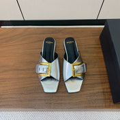 BALMAIN 26S B-BELT FLAT SANDALS IN METALLIC SILVER CALFSKIN