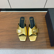 BALMAIN 26S B-BELT FLAT SANDALS IN METALLIC GOLD CALFSKIN