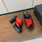 BALMAIN 26S QUILTED PLATFORM MULES 105 MM IN METALLIC RED CALFSKIN