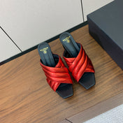 BALMAIN 26S QUILTED PLATFORM MULES 105 MM IN METALLIC RED CALFSKIN