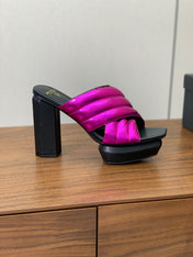 BALMAIN 26S QUILTED PLATFORM MULES 105 MM IN METALLIC PINK CALFSKIN