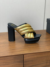 BALMAIN 26S QUILTED PLATFORM MULES 105 MM IN GOLD CALFSKIN